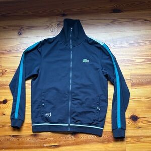 Lacoste Men's Black Bomber Jacket with Teal Accents